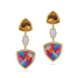Colorful Canvas Diamond & Citrine Earrings in 14K Yellow Gold Plated Sterling Silver
