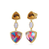 Colorful Canvas Diamond & Citrine Earrings in 14K Yellow Gold Plated Sterling Silver