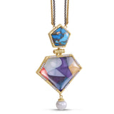 Free Spirit Turquoise & Pearl Diamond Necklace in 14K Yellow Gold Plated Sterling Silver