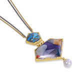 Free Spirit Turquoise & Pearl Diamond Necklace in 14K Yellow Gold Plated Sterling Silver