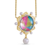 Unicorn Popcorn Pearl & Diamond Mosaic Necklace in 14K Yellow Gold Plated Sterling Silver