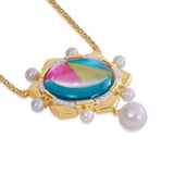 Unicorn Popcorn Pearl & Diamond Mosaic Necklace in 14K Yellow Gold Plated Sterling Silver