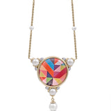 Pops of Passion Pearl & Diamond Mosaic Necklace in 14K Yellow Gold Plated Sterling Silver