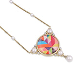 Pops of Passion Pearl & Diamond Mosaic Necklace in 14K Yellow Gold Plated Sterling Silver