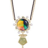 Gypsy Soul Prehnite & Pearl Diamond Necklace in 14K Yellow Gold Plated Sterling Silver