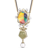 Gypsy Soul Prehnite & Pearl Diamond Necklace in 14K Yellow Gold Plated Sterling Silver