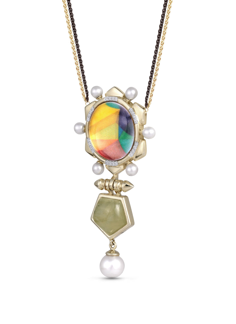 Gypsy Soul Prehnite & Pearl Diamond Necklace in 14K Yellow Gold Plated Sterling Silver