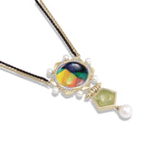 Gypsy Soul Prehnite & Pearl Diamond Necklace in 14K Yellow Gold Plated Sterling Silver