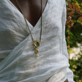 Gypsy Soul Prehnite & Pearl Diamond Necklace in 14K Yellow Gold Plated Sterling Silver
