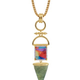 Splashy Flashy Prehnite & Diamond Mosaic Necklace in 14K Yellow Gold Plated Sterling Silver