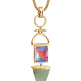 Splashy Flashy Prehnite & Diamond Mosaic Necklace in 14K Yellow Gold Plated Sterling Silver