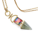 Splashy Flashy Prehnite & Diamond Mosaic Necklace in 14K Yellow Gold Plated Sterling Silver