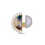 My Colorful Legacy Pearl & Moonstone Diamond Open Ring in 14K Yellow Gold Plated Sterling Silver
