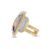 My Colorful Legacy Pearl & Moonstone Diamond Open Ring in 14K Yellow Gold Plated Sterling Silver