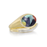 Drama Queen Oval Diamond Mosaic Ring in 14K Yellow Gold Plated Sterling Silver