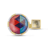 Pyramid Pop Prehnite & Diamond Mosaic Open Ring in 14K Yellow Gold Plated Sterling Silver