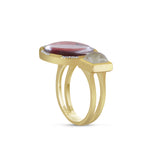 Pyramid Pop Prehnite & Diamond Mosaic Open Ring in 14K Yellow Gold Plated Sterling Silver