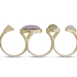 Envy Me Multifinger Prehnite & Moonstone Diamond Open Ring in 14K Yellow Gold Plated Sterling Silver
