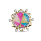 Unicorn Popcorn Pearl & Diamond Mosaic Ring in 14K Yellow Gold Plated Sterling Silver
