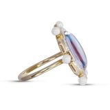 Unicorn Popcorn Pearl & Diamond Mosaic Ring in 14K Yellow Gold Plated Sterling Silver