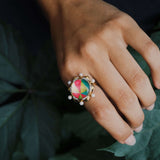 Unicorn Popcorn Pearl & Diamond Mosaic Ring in 14K Yellow Gold Plated Sterling Silver