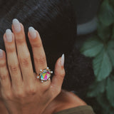 Unicorn Popcorn Pearl & Diamond Mosaic Ring in 14K Yellow Gold Plated Sterling Silver