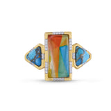 Wild & Free Diamond Mosaic Turquoise Ring in 14K Yellow Gold Plated Sterling Silver