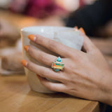 Wild & Free Diamond Mosaic Turquoise Ring in 14K Yellow Gold Plated Sterling Silver