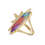 BangPop Half Star Diamond Mosaic Open Ring in 14K Yellow Gold Plated Sterling Silver