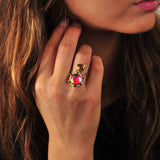 Girl on Fire Citrine & Diamond Open Ring in 14K Yellow Gold Plated Sterling Silver