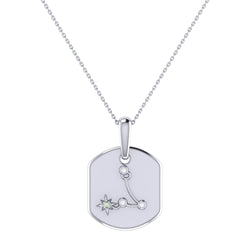 Pisces Two Fish Aquamarine & Diamond Constellation Tag Pendant Necklace in Sterling Silver