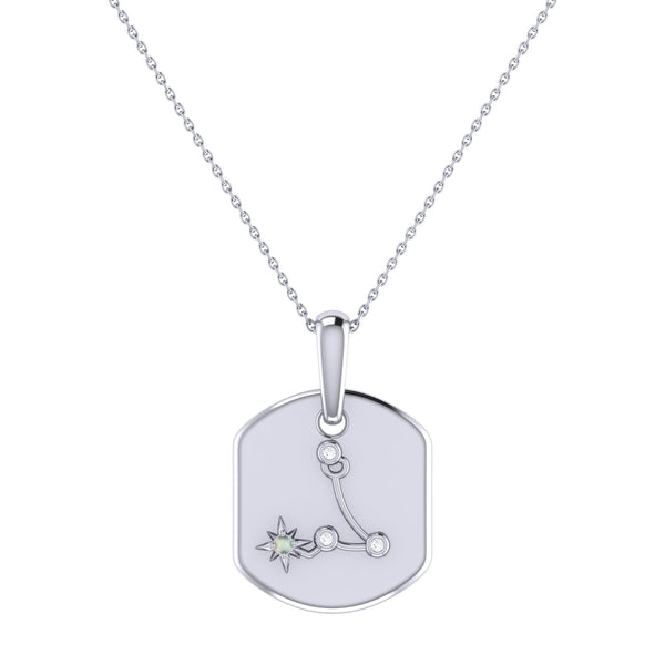 Pisces Two Fish Aquamarine & Diamond Constellation Tag Pendant Necklace in 14K White Gold
