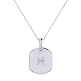 Pisces Two Fish Aquamarine & Diamond Constellation Tag Pendant Necklace in 14K White Gold