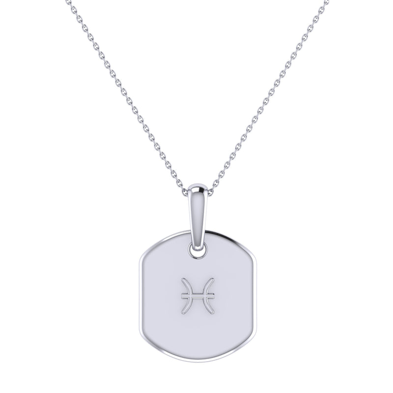 Pisces Two Fish Aquamarine & Diamond Constellation Tag Pendant Necklace in Sterling Silver