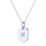 Pisces Two Fish Aquamarine & Diamond Constellation Tag Pendant Necklace in 14K White Gold
