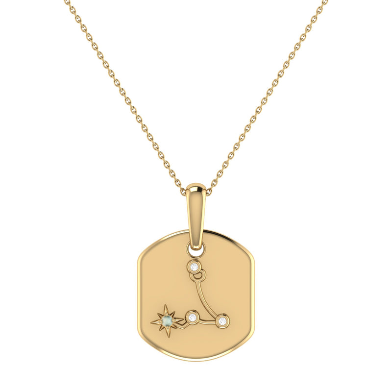 Pisces Two Fish Aquamarine & Diamond Constellation Tag Pendant Necklace in 14K Yellow Gold