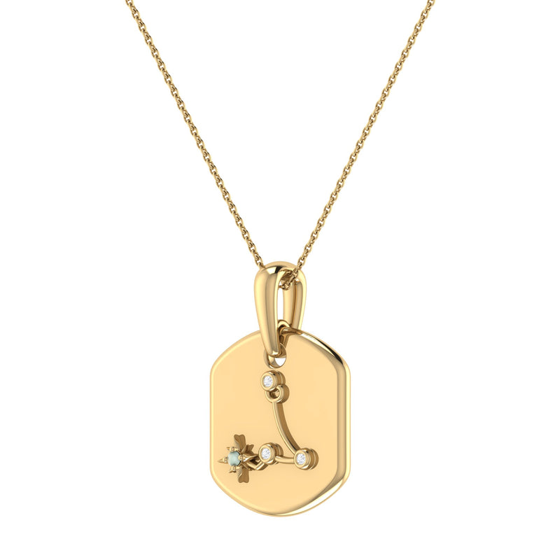 Pisces Two Fish Aquamarine & Diamond Constellation Tag Pendant Necklace in 14K Yellow Gold Vermeil on Sterling Silver