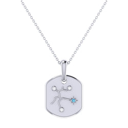 Sagittarius Archer Blue Topaz & Diamond Constellation Tag Pendant Necklace in 14K White Gold