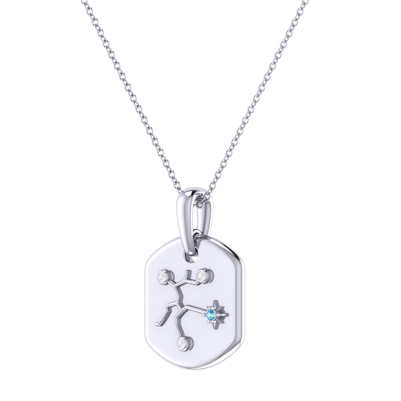 Sagittarius Archer Blue Topaz & Diamond Constellation Tag Pendant Necklace in 14K White Gold