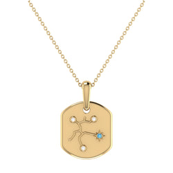 Sagittarius Archer Blue Topaz & Diamond Constellation Tag Pendant Necklace in 14K Yellow Gold Vermeil on Sterling Silver