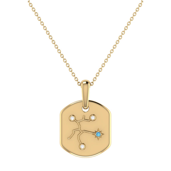 Sagittarius Archer Blue Topaz & Diamond Constellation Tag Pendant Necklace in 14K Yellow Gold Vermeil on Sterling Silver