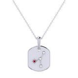 Cancer Crab Ruby & Diamond Constellation Tag Pendant Necklace in Sterling Silver