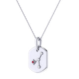 Cancer Crab Ruby & Diamond Constellation Tag Pendant Necklace in Sterling Silver
