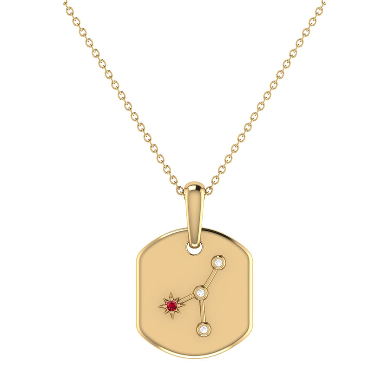 Cancer Crab Ruby & Diamond Constellation Tag Pendant Necklace in 14K Yellow Gold