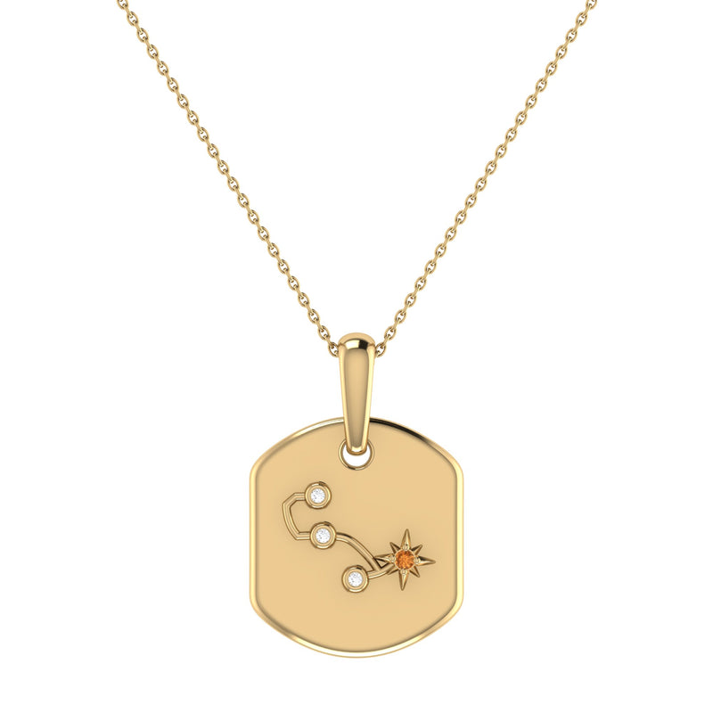 Scorpio Citrine & Diamond Constellation Tag Pendant Necklace in 14K Yellow Gold Vermeil on Sterling Silver