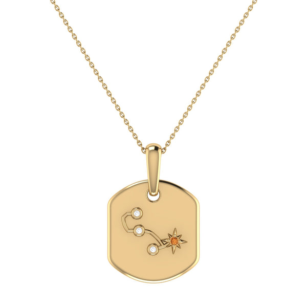 Scorpio Citrine & Diamond Constellation Tag Pendant Necklace in 14K Yellow Gold