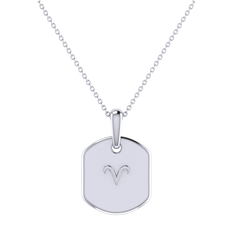 Aries Ram Diamond Constellation Tag Pendant Necklace in 14K White Gold