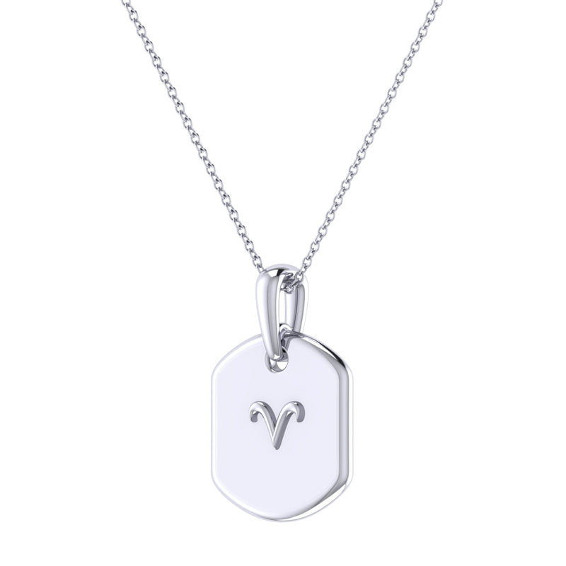 Aries Ram Diamond Constellation Tag Pendant Necklace in Sterling Silver