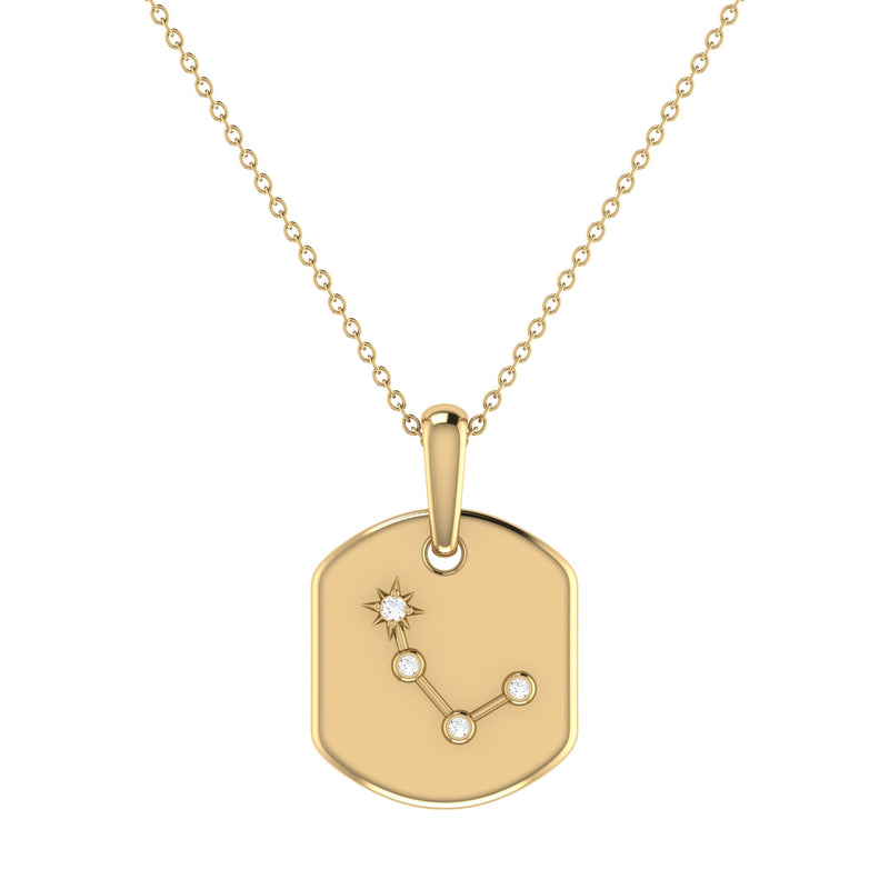 Aries Ram Diamond Constellation Tag Pendant Necklace in 14K Yellow Gold