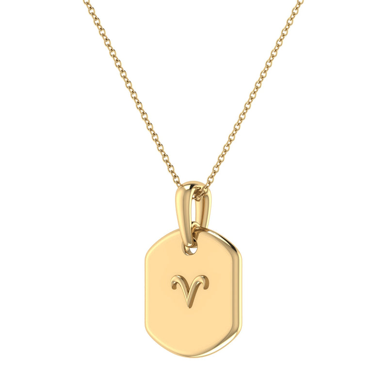 Aries Ram Diamond Constellation Tag Pendant Necklace in 14K Yellow Gold